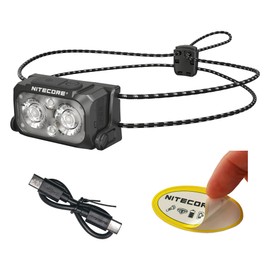 Nitecore NU25 MCT UL 400 Lumen Ultralight USB-C Rechargeble Outdoor Headlamp with Multiple Color Temperatures Warm Natural, Cold Lights and Red Light (Elastic Cord, Black)