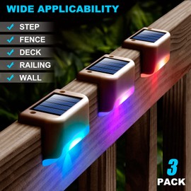 DenicMic Solar Deck Lights Outdoor, 3 Pack Solar Step Lights Waterproof Led Solar Lights for Outdoor Decks, Railing,Stairs, Step, Fence, Yard, and Patio(Color Changing)