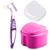 Denture Bath Case Cup with Denture Cleaner Brush & Retainer