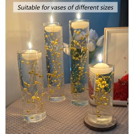 12 Pcs Pearl String Set for Floating Candles Centerpiece, Gold Faux Pearl Beads Vase Filler for Wedding Table Christmas Tree Decor Centerpiece. (Gold)