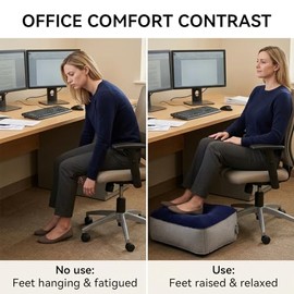 Inflatable Foot Rest Pillow, Portable Travel Foot Elevator for Airplane, Lightweight Foot Stool for Economy Class, Grey, Upgrade Version