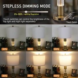 Serteaw Touch Control Table Lamp Set of 2 - Gold Crystal Nightstand Lamps with USB Ports, Stepless Dimming Mode, Stylish Side Lamp for Bedroom and Living Room, Energy-Efficient LED Bulb Included