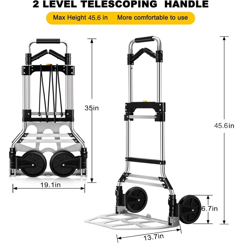 330 LB Capacity Folding Hand Truck Dolly Cart, Portable Aluminum