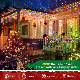XURISEN 66ft Christmas Lights Decorations Outdoor, 640 LED 8 Modes Curtain Fairy Lights with 120 Drops,Plug in Waterproof Timer Memory Function for Christmas Holiday Wedding Party Decor(Multicolor)