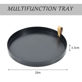 Tianyia Decorative Tray, 26 cm Decorative Tray, Black, Round Decorative Tray, Tray Black, with Leather Handle, for Parties, Home, Bars & Restaurants