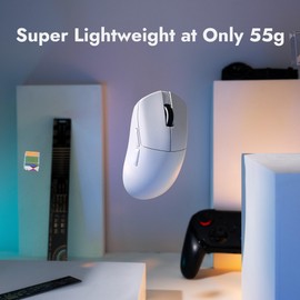 LEMOKEY G1 8K Wireless Bluetooth 5.1/2.4 GHz/Wired Optical Mouse, Ultra-Lightweight 55g Programmable PixArt 3395 Sensor with up to 26,000/30000 DPI/ 650/750 IPS for Windows Mac Linux - White