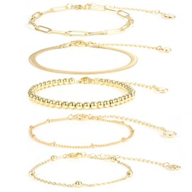LUTER 5PCS Gold Bracelets for Women, Adjustable 14K Gold Plated Wrist Chain Ladies Gold Bracelet Set Tennis Bracelets for Women Wrist Anklet Gift (Gold), 6.7 inch