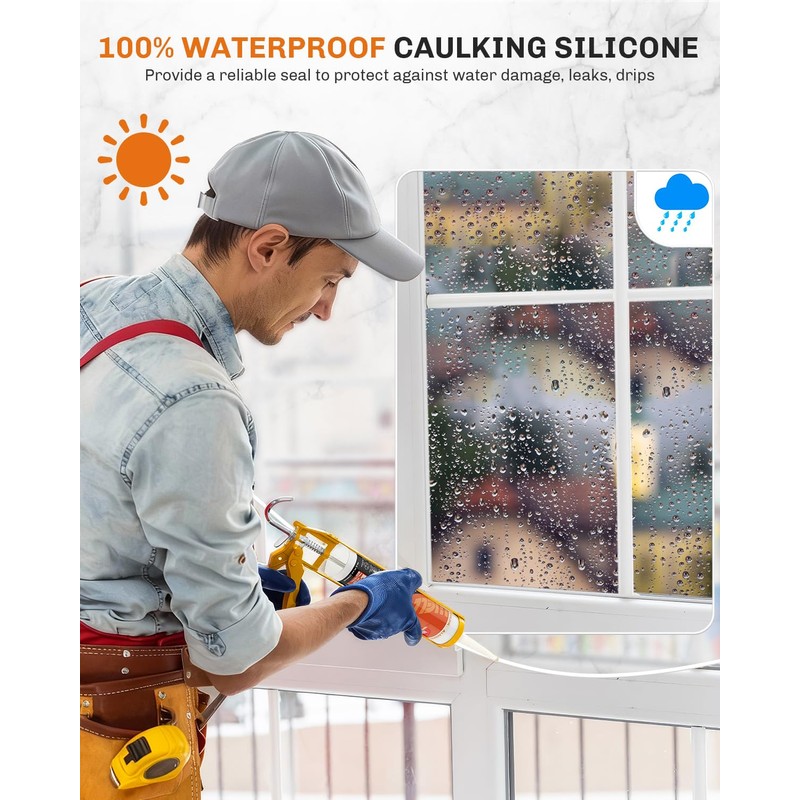 WELLUCK White Silicone Caulk, 100% Waterproof Silicone Sealant Adhesive Caulking,for