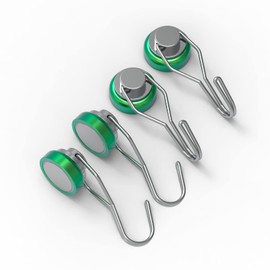 MHDMAG Magnetic Hooks Swivel Swing Magnet Hooks Hangers, Heavy Duty Magnetic Hook with neodymium rare earth magnet for BBQ, Grill, Refrigerator,Home, Kitchen, Office,Wall, Pack of 4,Green