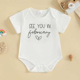 woshilaocai Baby Announcement Bodysuit Pregnancy Reveal Idea&New Baby Surprise Gift for Grandparents, Husband, Family (See You in February-White,Newborn)