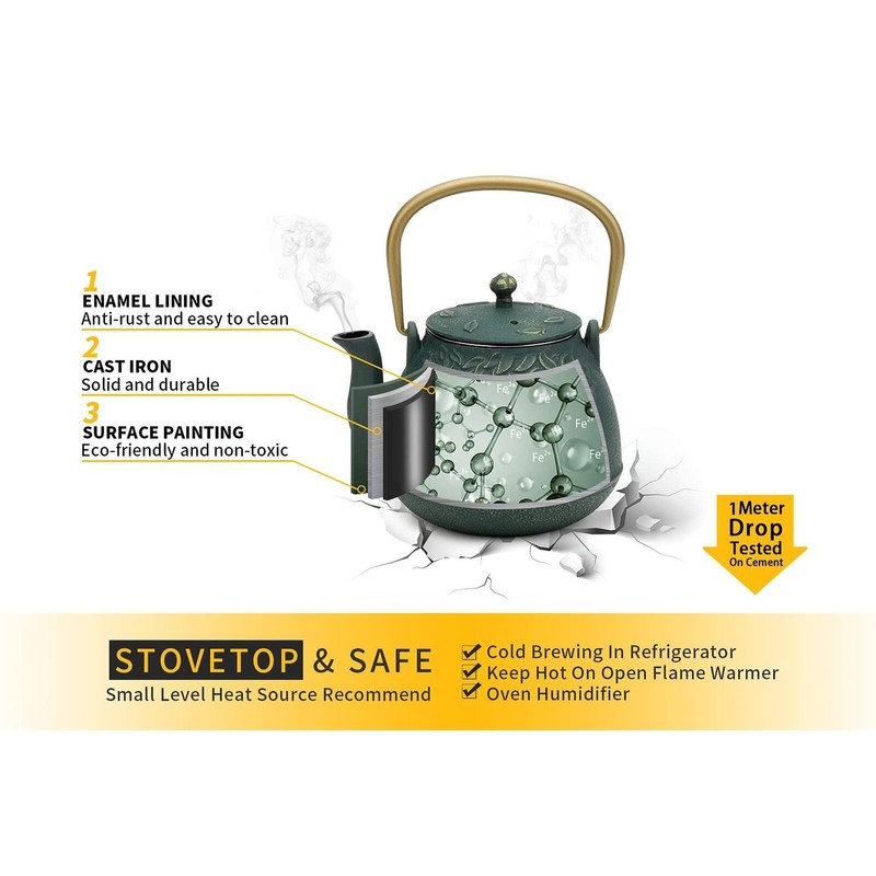 toptier Tea Kettle, TOPTIER Japanese Cast Iron Teapot with Infuser,
