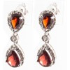 GM Sterling Silver Women's Genuine Garnet Tear Drop Diamond Earrings