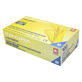 100 Powder Free Nitrile Gloves in Yellow Style Lemon by Ampri, Size XS