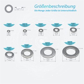 KUBOWAI 600 Piece Washer Set, Stainless Steel Flat Washers with Assortment Box, M2, M2.5, M3, M4, M5, M6, M8, M10, M12 (9 Sizes)