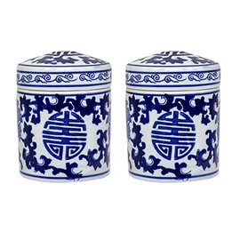 A&B Home Ceramic Jar, 6" Flower Pattern Blue & White Porcelain Tea Caddy Loose Tea Tin Home Kithchen Dining Decoration, Set of 2
