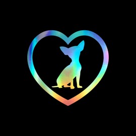 Chihuahua Heart Silhouette Car Window Vinyl Decal Sticker 4.5" x 5" (Holographic)