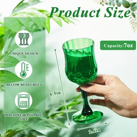 24 Pcs Patterned Plastic Wine Glasses Colorful Goblet Champagne Flutes Glasses Vintage Style Dishwasher Safe Drinking Glasses for Wedding, Reception, Grand Event Party Supplies (Green)