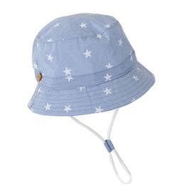ZEVONDA 1Pcs Bule Baby Girl Sun Hat Toddler Sun Protection Star Unisex Summer Bucket Hat Fisherman's Hat with Chin Strap UPF 50+, Hat Head Circumference: 48/50/52/54cm,54cm/21.2 inch