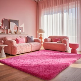 Ophanie Hot Pink Rugs for Living Room Bedroom, 5x8 Fluffy Fuzzy Furry Carpet, Plush Soft Shaggy Bedside Indoor Floor Area Rug for Kids Girls Boys Baby Teen Dorm Nursery Home Decor Aesthetic