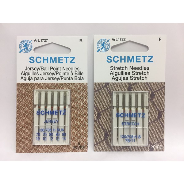 CESDes Bundle Schmetz Sewing Machine Needles for Stretch and Knitwear fabrics-5 each Stretch and Jersey Ball Point