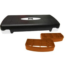 BANCO STEP DE AEROBICS EN PLASTICO PVC REFORZADO, PLATAFORMA AJUSTABLE 2 ALTURAS NEGRO/BLANCO/DORADO MJM IN PROFESIONAL