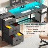Reversible Computer Desk with File Drawers, Storage &LED Light, Home