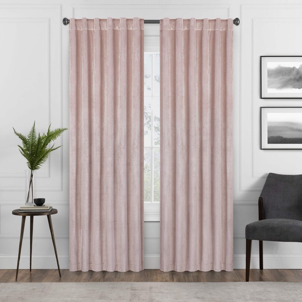 Eclipse Harper Velvet Rod Pocket Curtains for Bedroom, Single Panel, 50 in x 84 in, Blush