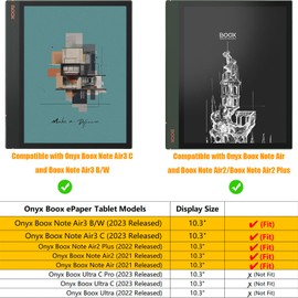 BOZHUORUI Stand Case for 10.3" Boox Note Air4 C (2024)/Boox Note Air3 C/Note Air3 B/W Tablet (2023) - Premium PU Leather Protective Sleeve Cover with Hand Strap/Auto Sleep/Wake (Rock Black)