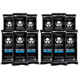 Warrior Waterless Body Wipes - Rinse-Free & Hypoallergenic Cleaning Wipes Enriched with Aloe, Calendula & Vitamin E - Alcohol-Free Large Size Wipes For Sensitive Skin & Bedridden Patients (12 Pack)