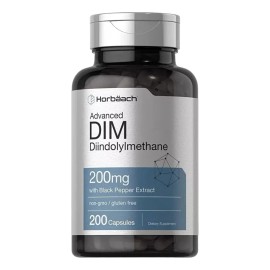 Horbäach suplemento DIM 200 mg 200 cápsulas para mujeres y hombres Diindolilmetano avanzado con extracto de pimienta negra Sin gluten ni OGM