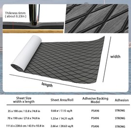 KXKZREN EVA Foam Boat Flooring Decking Sheet 6mm Thick Diamond Anti-Slip Marine Flooring Mat Self Adhesive Deck Pad for Bass Boat Yacht Motorboat RV Cooler Tops, 74.8"x13.8"