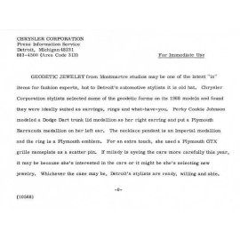 1968 Dodge Plymouth Jewelry Worn by Cookie Johnson Press Photo & Release 0215