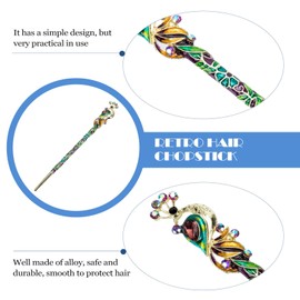 Beaupretty Metal Chopsticks Chinese Hair Chopstick Vintage Rhinestone Peacock Hair Stick Handmade Fashion Fork Pen Hairpins Sticks Clips Barrettes for Women Girls Hair Accessory Purple French Hair Pin