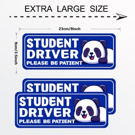 Student Driver Please Be Patient Car Magnet, Blue Panda Series Cute Picture, Patient with Reflective Magnetic Bumper Sticker Set Detachable, Novice Safety Signs.Set of 3