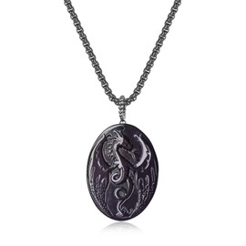 COAI Women's Men's Black Obsidian Necklace Dragon Necklace for Men Women, Stainless Steel Necklace
