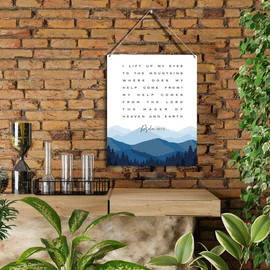 YCYD I Lift up My Eyes to the Mountains Bible Verse Wood Sign Rustic Psalm 121:1-2 Watercolour Christian Wooden Hanging Plaque for Home Office Wall Art Decoration 8 x 10 Inches Present