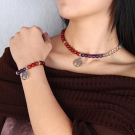 JJDreams 7 Chakra Healing Necklace with Tree of Life Pendant - Natural Stone Pearl Jewellery for Energy Balance, Meditation, Stainless Steel