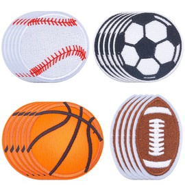 CABODYALS 20Pcs 4 Styles Sport Ball Iron on Patches Sports Embroidery Patch Baseball Rugby Basketball Football Sew on Repair Badge Appliques Bulk for Sewing Making Cloth Jeans Bag Jacket Supply