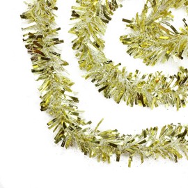 Northlight Festive Thick Cut Christmas Tinsel Garland Unlit-6 Ply, 50', Gold/White