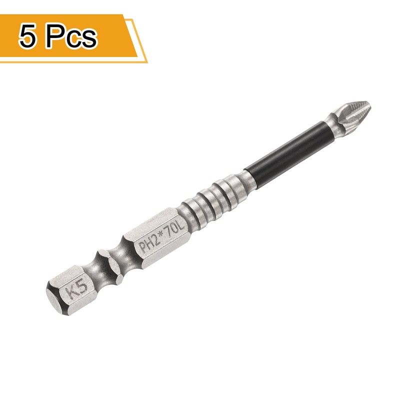 sourcing map 5pcs Phillips Screwdriver Bit PH2 Serrated Tip 1/4"
