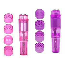 Finever Small Mini Massager Portable Pen for Body Face, Neck, Head,Back Massage with 4 Heads (Pink and Purple)