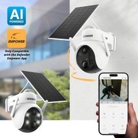 Defender Solar Powered Security Camera | 4K/8MP AI Everwatch PTZ | Wireless Outdoor Camera | Night Vision | AI Tracking Camera | Two-Way Talk | Motion Sensor | IP65 Rated | No Monthly Fees | Pack of 1
