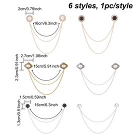 GOMAKERER 6 Pieces 6 Styles Sweater Chain Clips, Alloy Pearl Scarf Clips Collar Holder Decorations Mixed Colour Cardigan Clip Collar Pins Dress Sweater Collar Brooch For Women Gifts, Metal