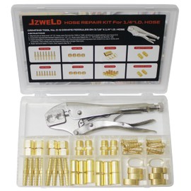 JZWELD Hose Repair and Assembly Kits, 1/4" ID Torch Hose Repair Parts Kit, Oxygen Acetylene Welding Hose 'B' Size Fittings with Crimper, Welding Hose Repair and Installation Kit