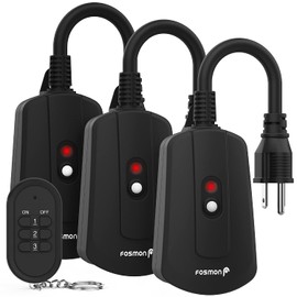 Fosmon Outdoor Wireless Remote Control Outlet, Heavy Duty Waterproof Electrical Plug-in Light Switch, 3-Prong, 100ft Range, Grounded, 3 Receivers, 1 Remote - UL Listed