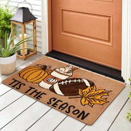 HunnmingRe Fall Football Welcome Mat Pumpkin Front Door Mat 48 x 30 Inch Autumn Outdoor Rug Season Football Rug with Non Slip Backing for Bathroom Decor Kitchen Entrance