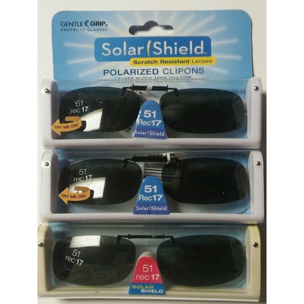 Solar Shield Set of 3 51 REC 17 Polarized Clip ON Sunglass Scratch Resistant Lenses New