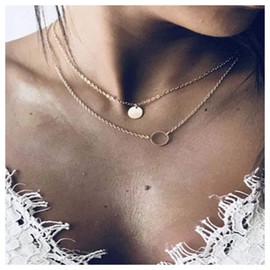 TseenYi Sequins Cicle Pendant Necklace Gold Layered Disc Necklace Choker Vintage Necklace Chain Jewelry for Women and Girls