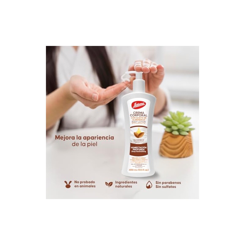 Jaloma Crema Corporal de Almendras, Humectacin Profunda, contiene Omega 3,