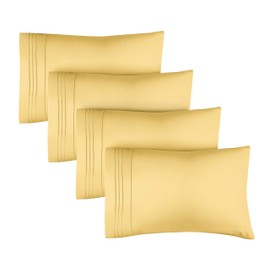 Queen Pillow Cases Set of 4 - Ultra Soft Hotel Quality Pillowcase Covers - Comfortable Cozy Bedding for Women, Men, Kids & Teens - Machine Washable Pillow Protectors - 4 Pieces Set - Queen Size Yellow